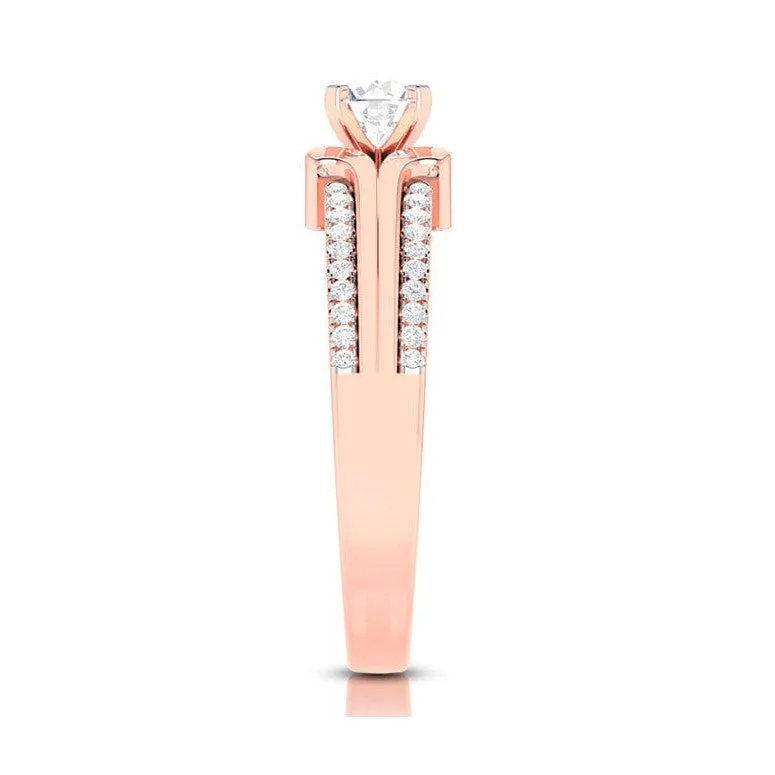 1.50-Carat Lab Grown Solitaire with 2-Row Diamond Shank 18K Rose Gold Ring JL AU LG G-116R-D