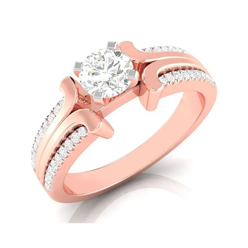 1.50-Carat Lab Grown Solitaire with 2-Row Diamond Shank 18K Rose Gold Ring JL AU LG G-116R-D