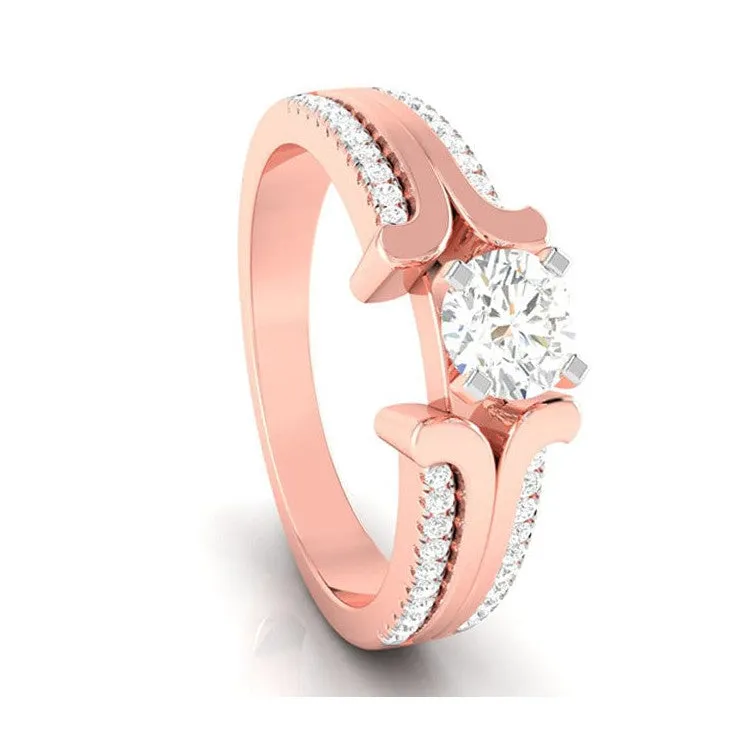 1.50-Carat Lab Grown Solitaire with 2-Row Diamond Shank 18K Rose Gold Ring JL AU LG G-116R-D