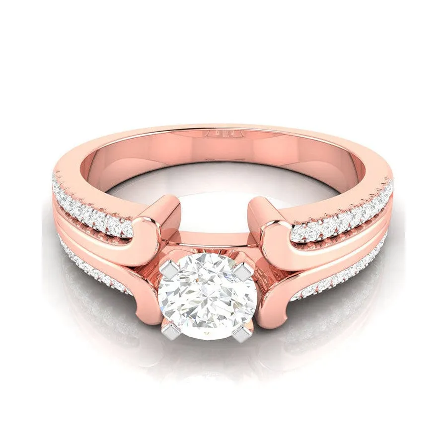 1.50-Carat Lab Grown Solitaire with 2-Row Diamond Shank 18K Rose Gold Ring JL AU LG G-116R-D