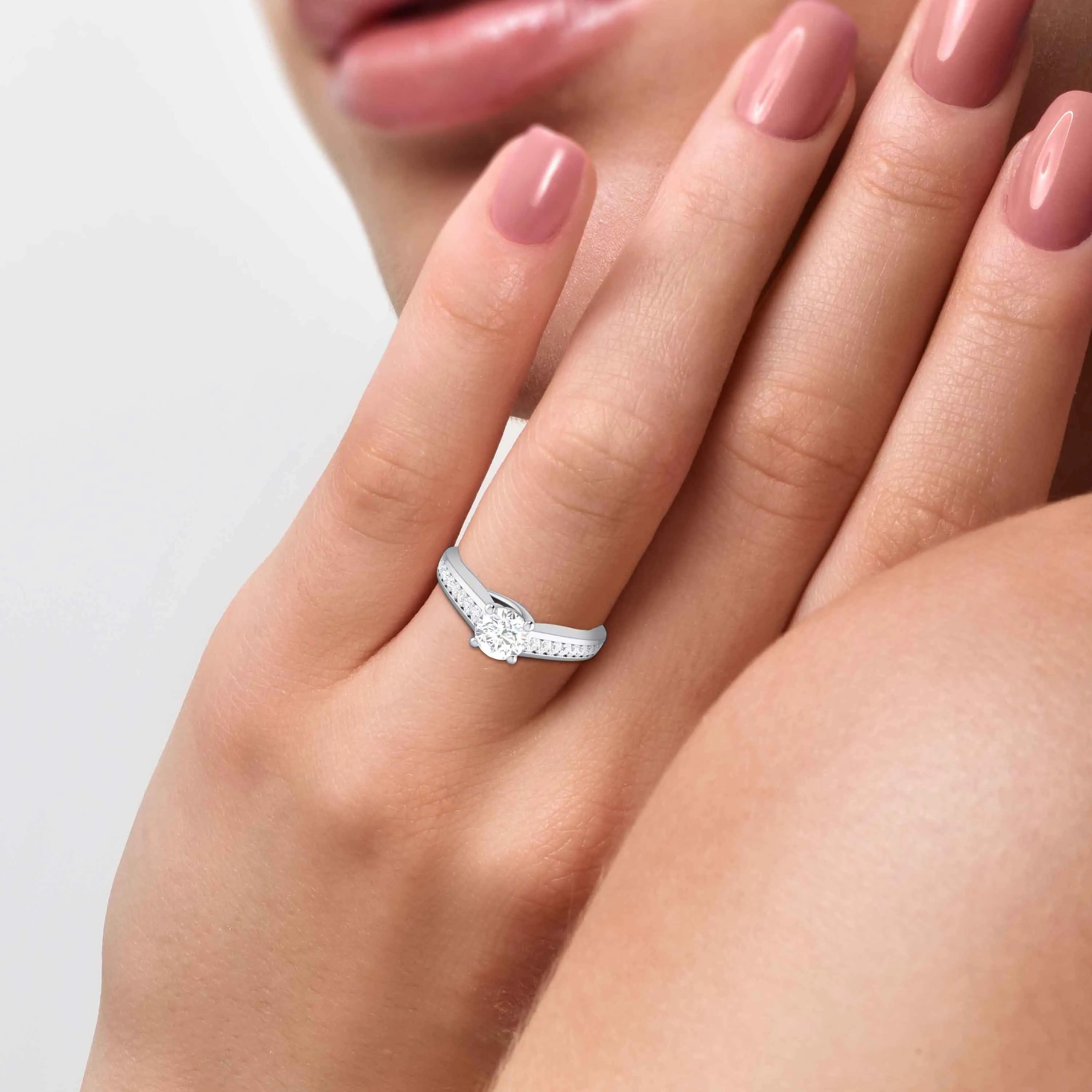 1.50-Carat Raised Lab Grown Solitaire Platinum Diamond Shank Engagement Ring JL PT LG G-120-D