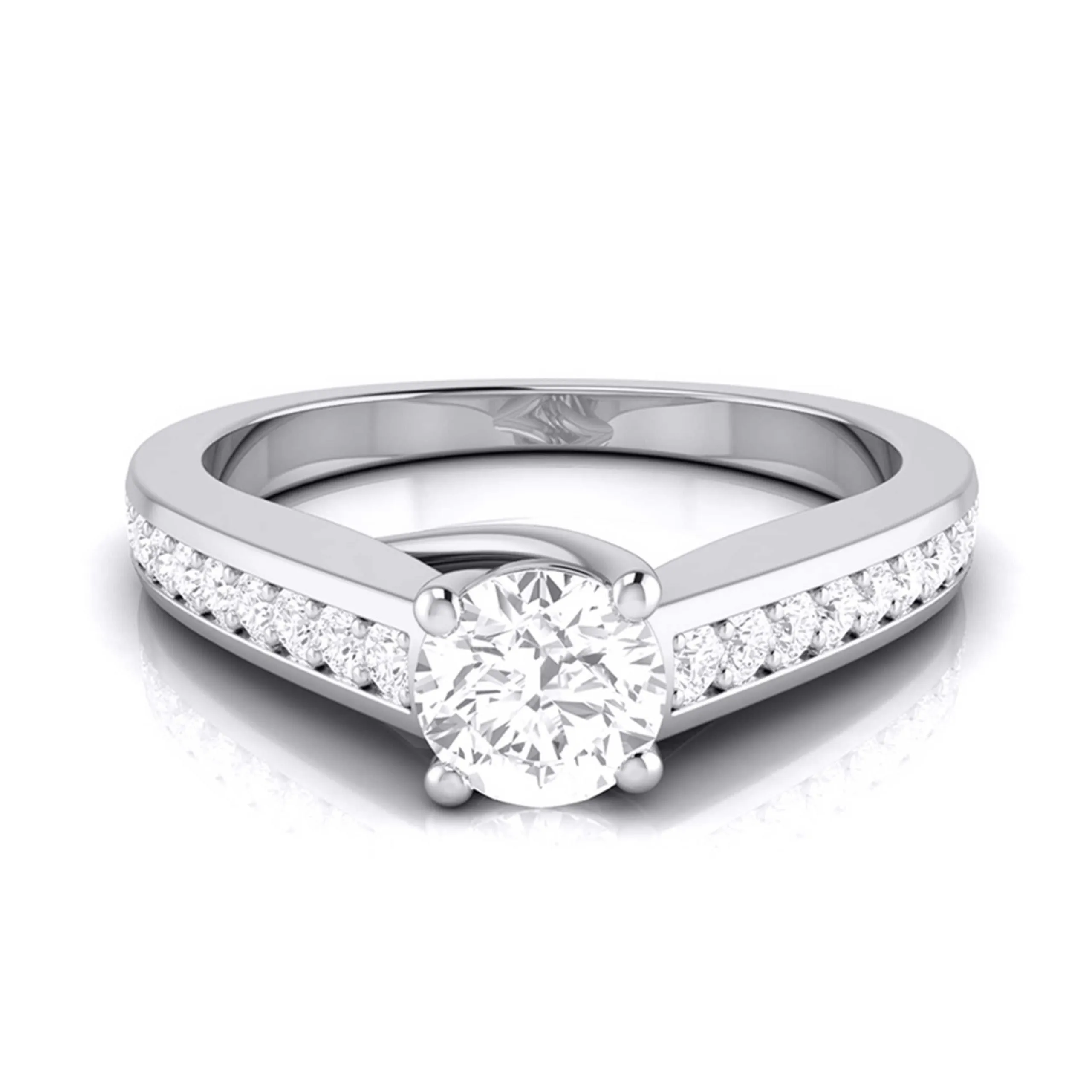 1.50-Carat Raised Lab Grown Solitaire Platinum Diamond Shank Engagement Ring JL PT LG G-120-D
