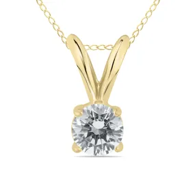 1/7 Carat Round Diamond Solitaire Pendant in 14K Yellow Gold