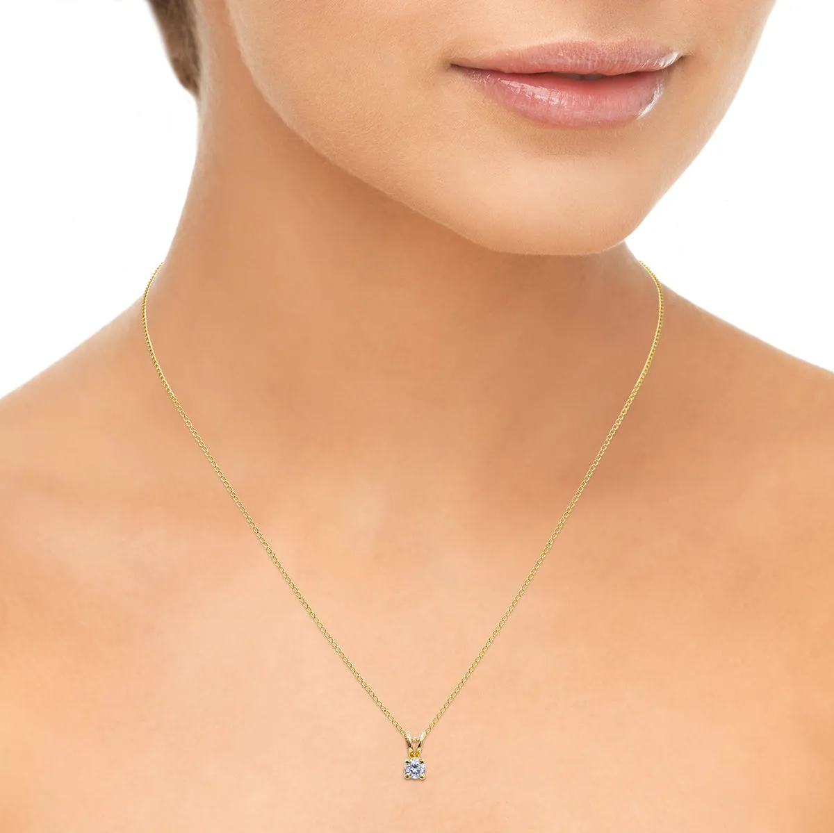 1/7 Carat Round Diamond Solitaire Pendant in 14K Yellow Gold