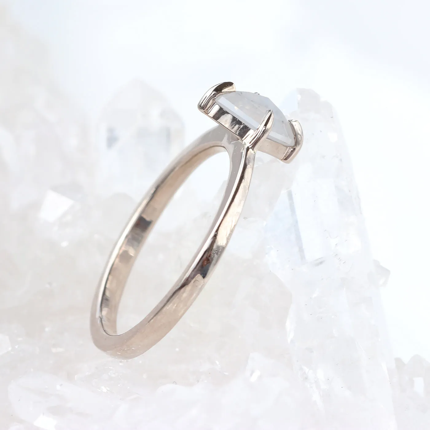 18ct White Gold Kite Shape Solitaire Opalescent Diamond Ring