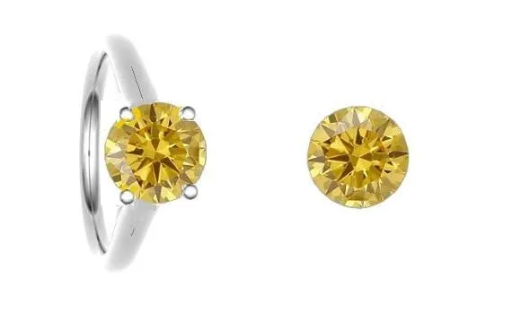 18K Gold Round Cut Fancy Deep Orangey Yellow Diamond Solitaire Ring 0.25 Carat