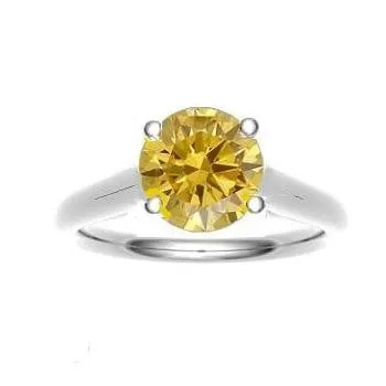 18K Gold Round Cut Fancy Deep Orangey Yellow Diamond Solitaire Ring 0.25 Carat