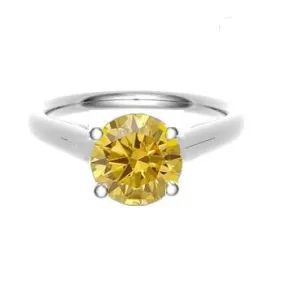 18K Gold Round Cut Fancy Deep Orangey Yellow Diamond Solitaire Ring 0.25 Carat