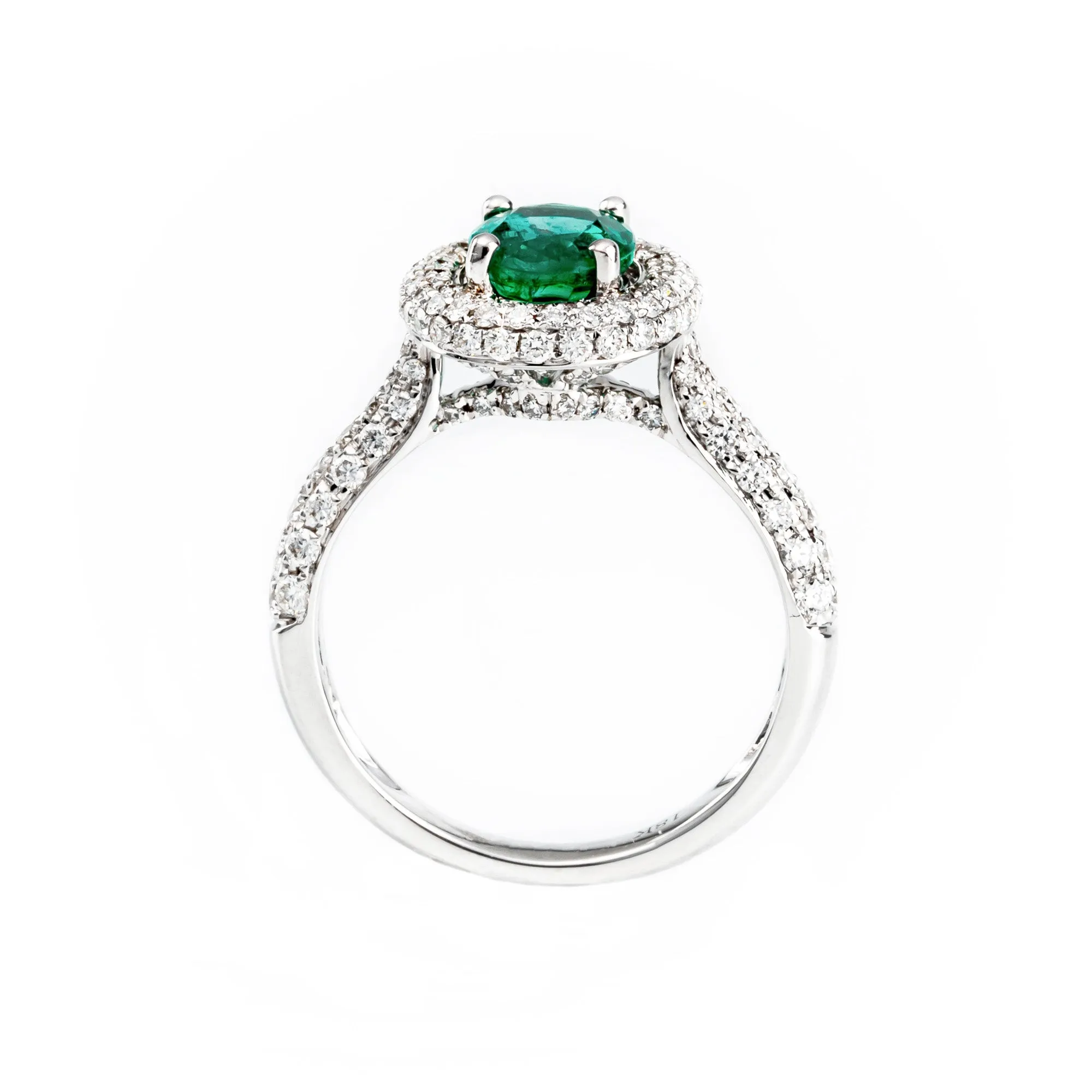 18K White Gold 1.20ct Emerald and Tdw. 0.88ct Diamond Engagement Ring - 20674021