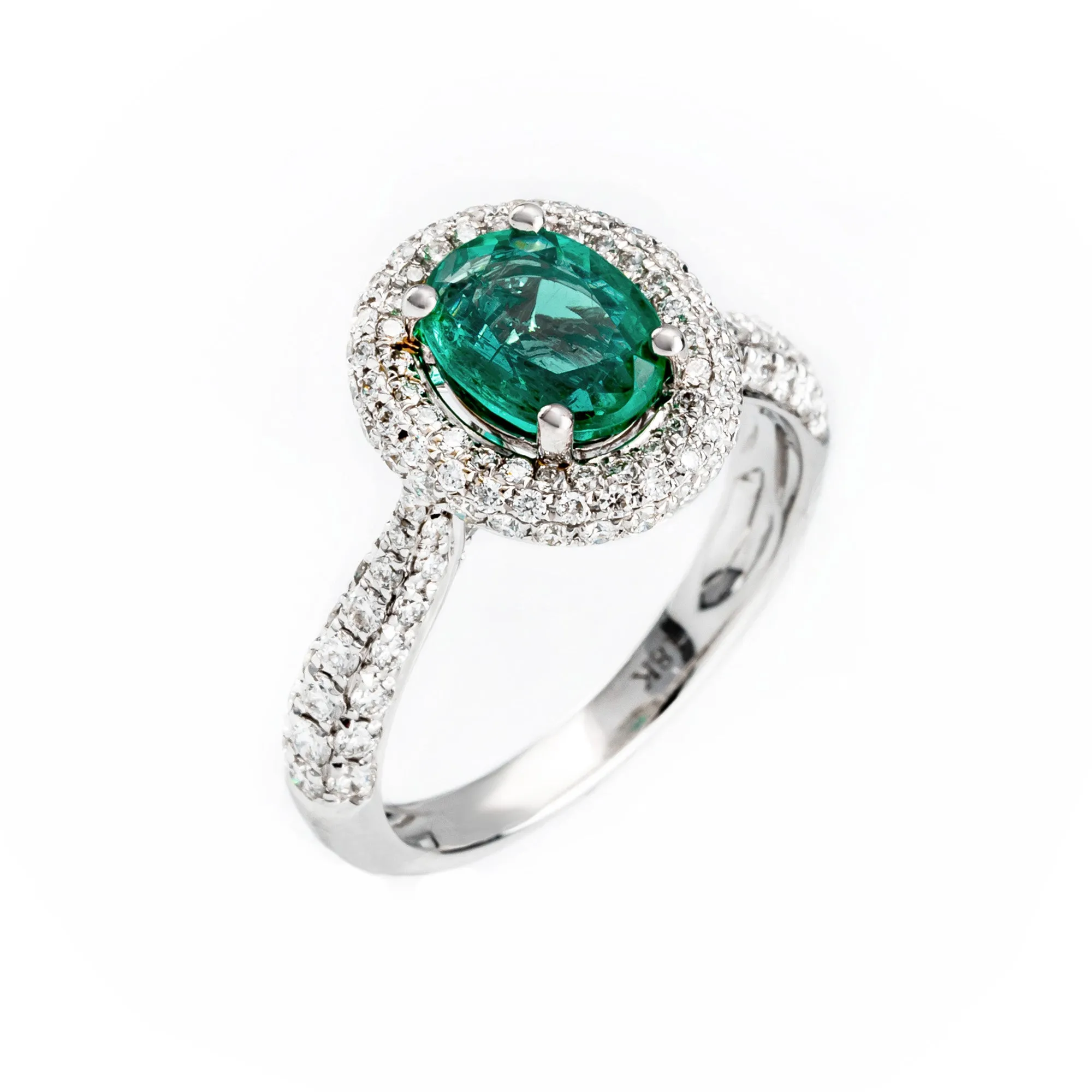 18K White Gold 1.20ct Emerald and Tdw. 0.88ct Diamond Engagement Ring - 20674021