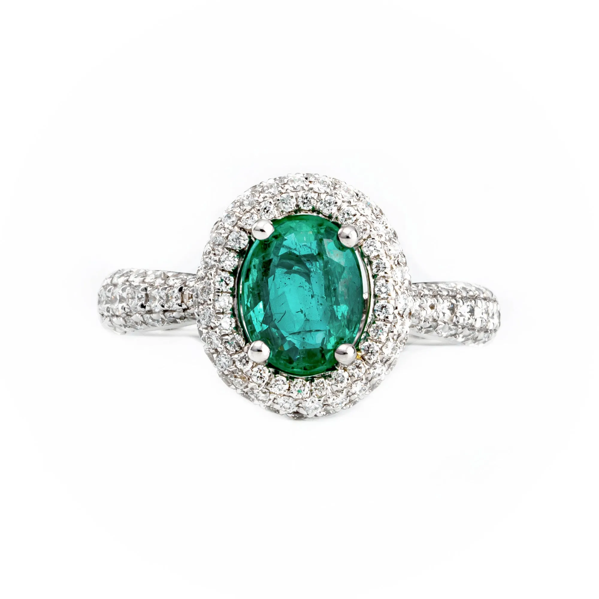 18K White Gold 1.20ct Emerald and Tdw. 0.88ct Diamond Engagement Ring - 20674021