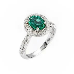 18K White Gold 1.20ct Emerald and Tdw. 0.88ct Diamond Engagement Ring - 20674021