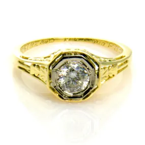 1920s Filigree Solitaire Diamond Engagement Ring