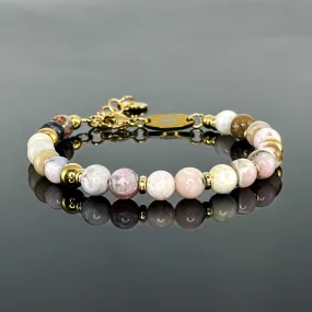 29002 Women’s Beaded Bracelet with Pink Opal and Gold Plated
