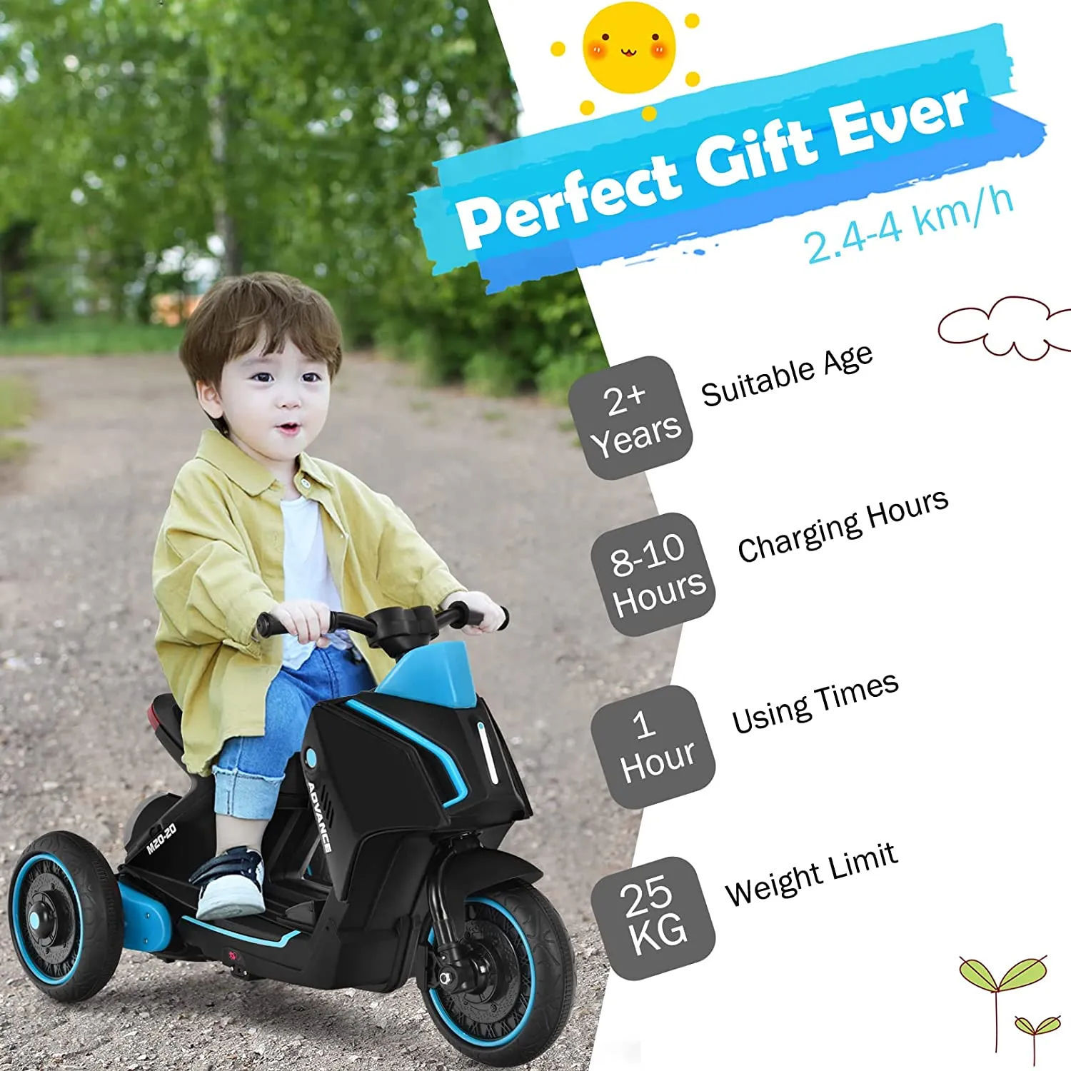 3 Wheels Kids Electric Motorbike with Music-Black