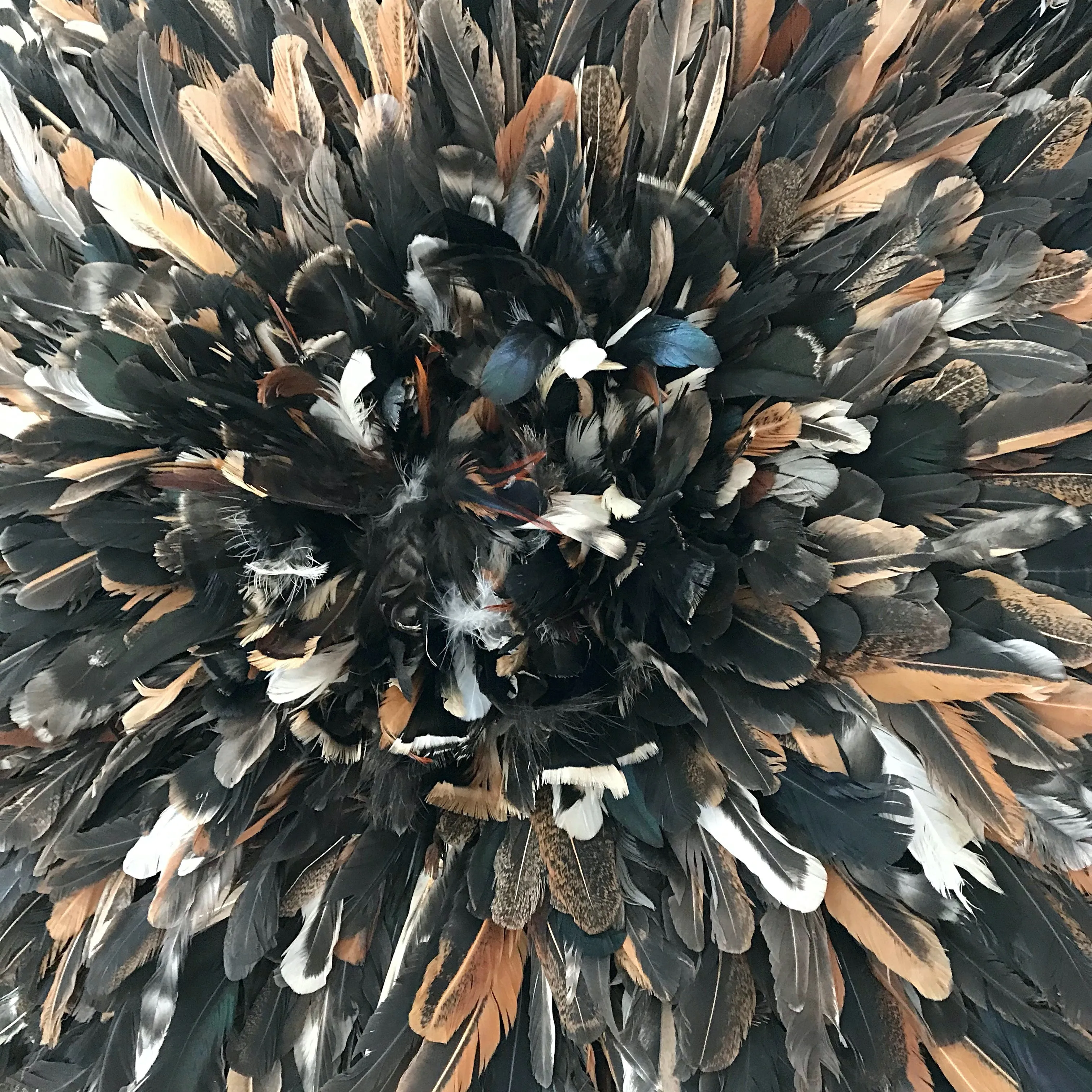 31" Dark Natural Feathers Authentic Bamileke Juju Hat