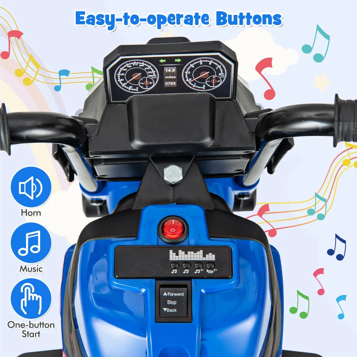 6V Kids Ride-on Motorcycle with 2-wheel/3-wheel Conversion &amp; Detachable Training Wheels-Blue