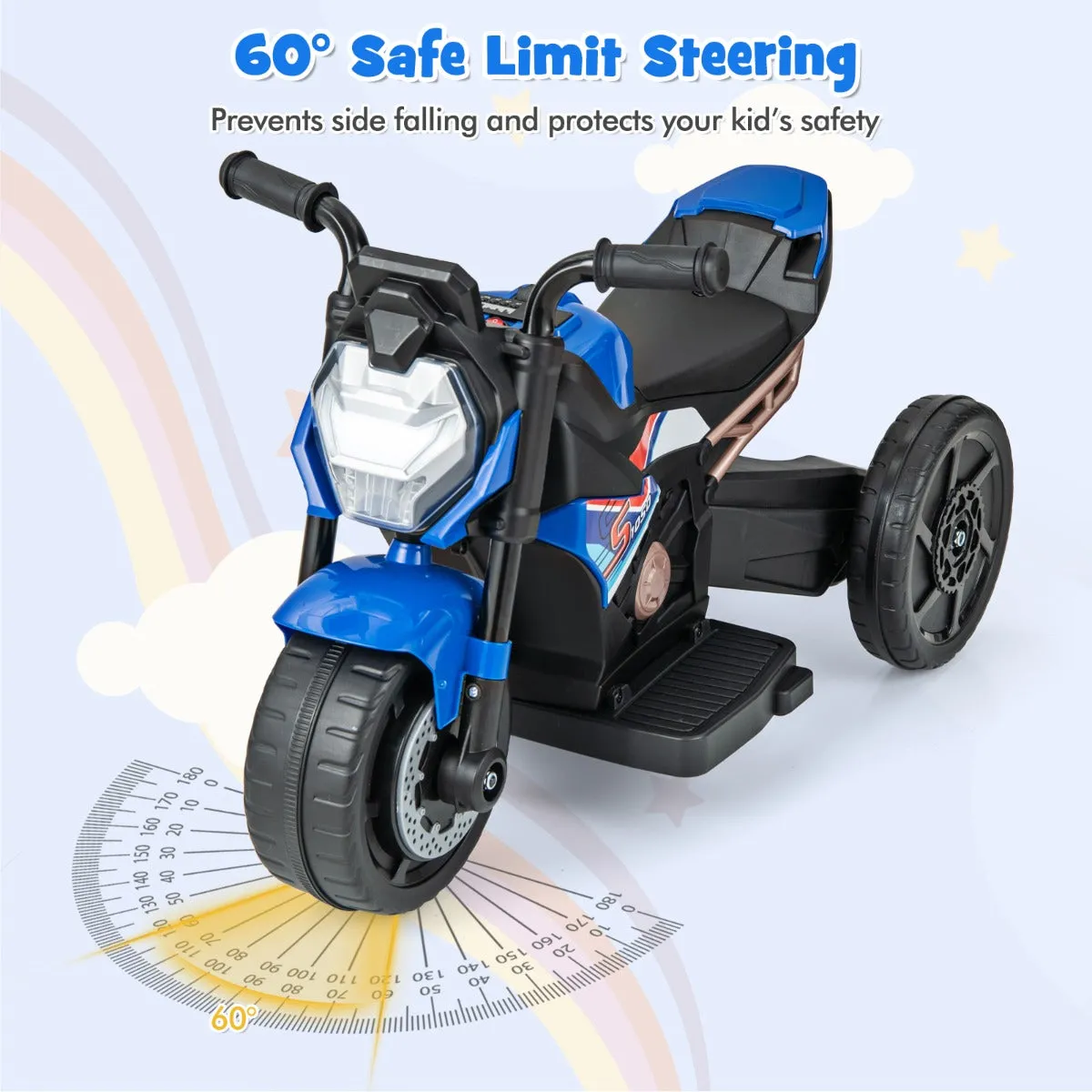 6V Kids Ride-on Motorcycle with 2-wheel/3-wheel Conversion &amp; Detachable Training Wheels-Blue