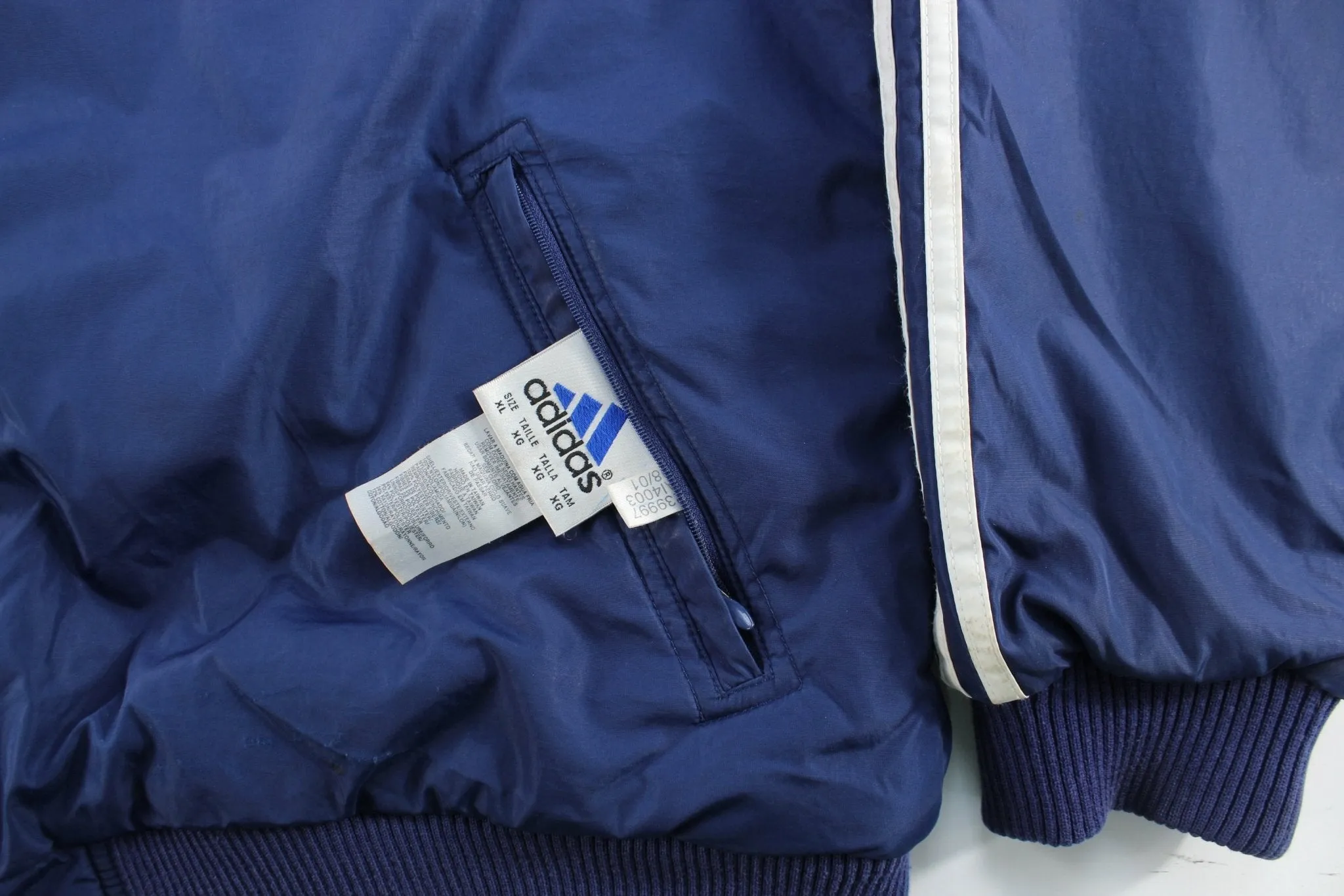 Adidas Embroidered Logo Navy Blue & White Striped Reversible Zip Up Jacket