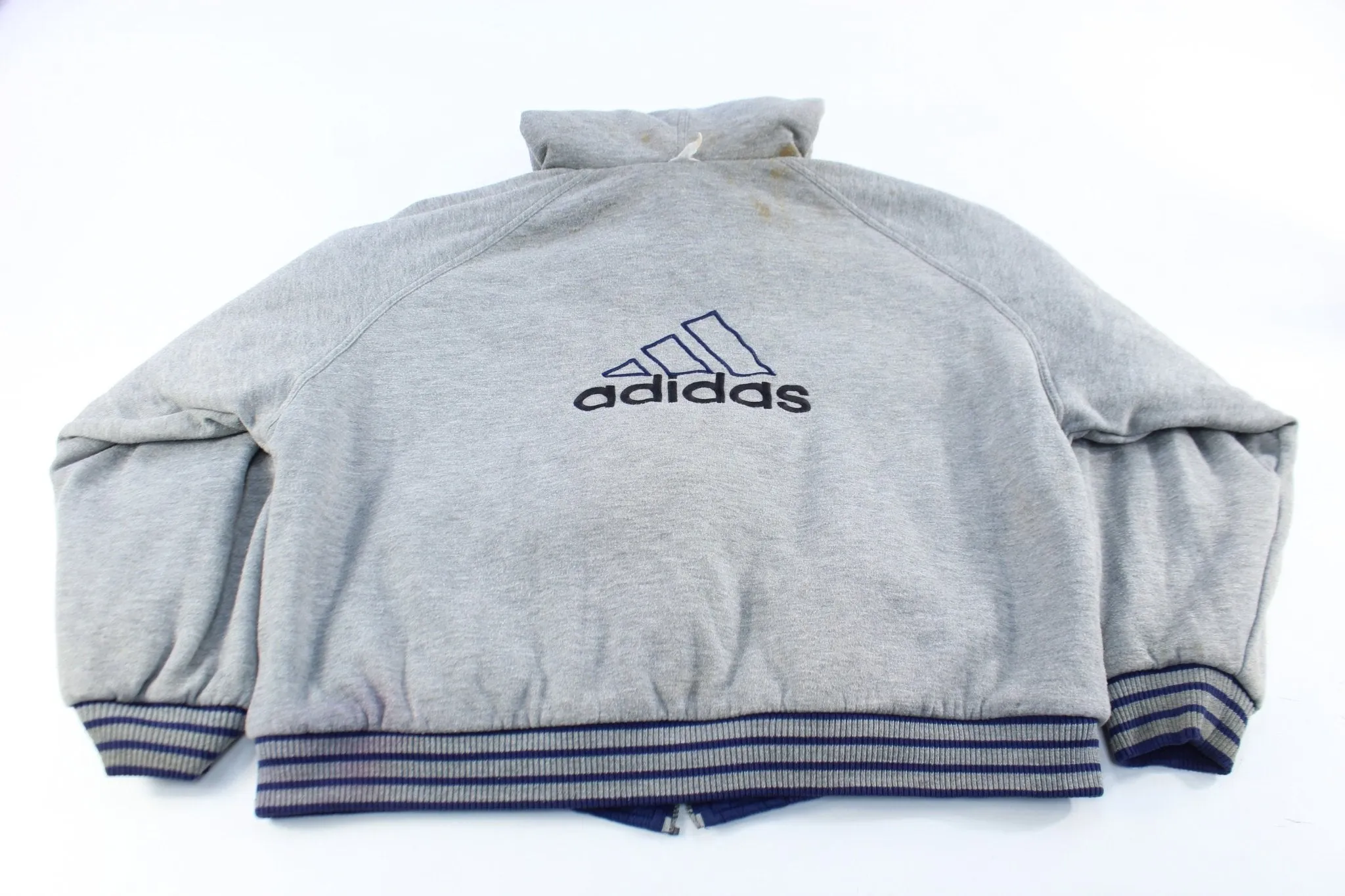 Adidas Embroidered Logo Navy Blue & White Striped Reversible Zip Up Jacket