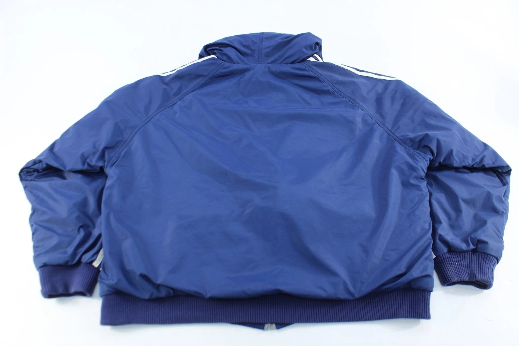 Adidas Embroidered Logo Navy Blue & White Striped Reversible Zip Up Jacket