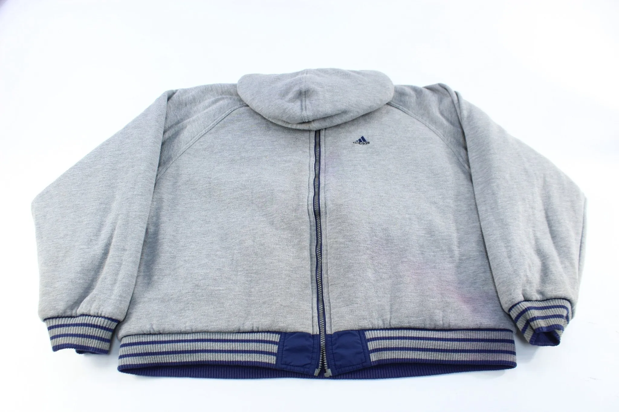Adidas Embroidered Logo Navy Blue & White Striped Reversible Zip Up Jacket