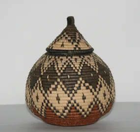 African Basket Zulu Ukhamba Beer Basket 9"H X 9"D X 21"C Vintage
