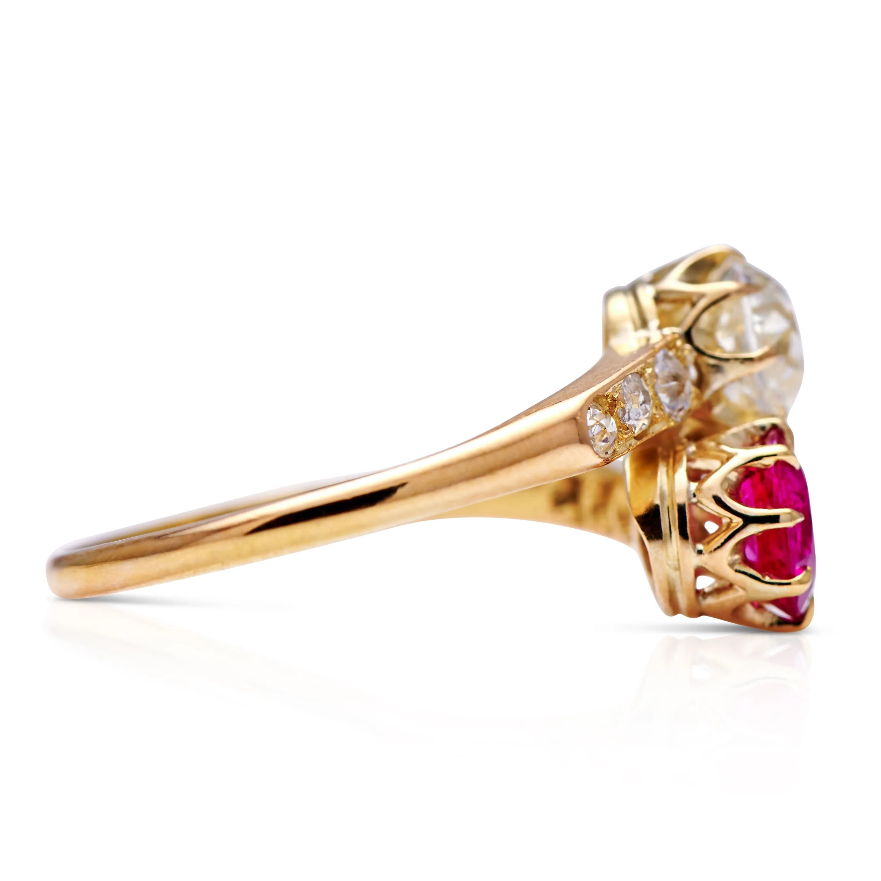 Antique,  Edwardian Burmese ruby and diamond ring toi et moi engagement ring