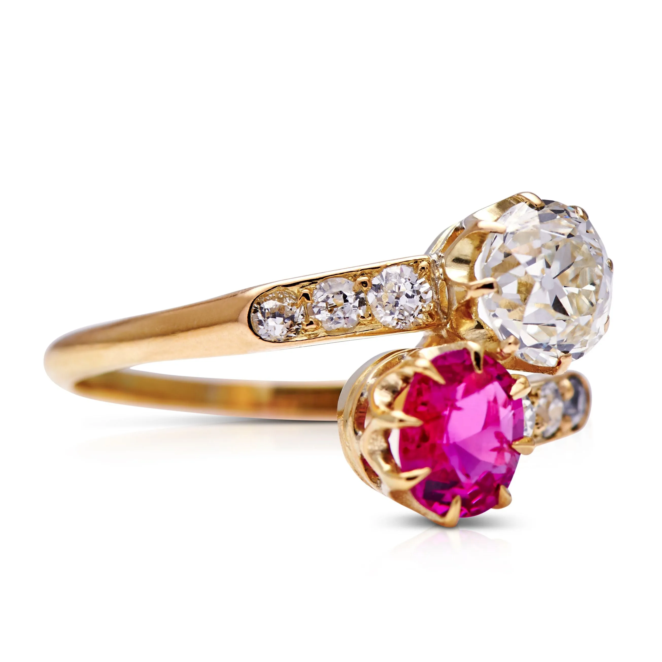 Antique,  Edwardian Burmese ruby and diamond ring toi et moi engagement ring