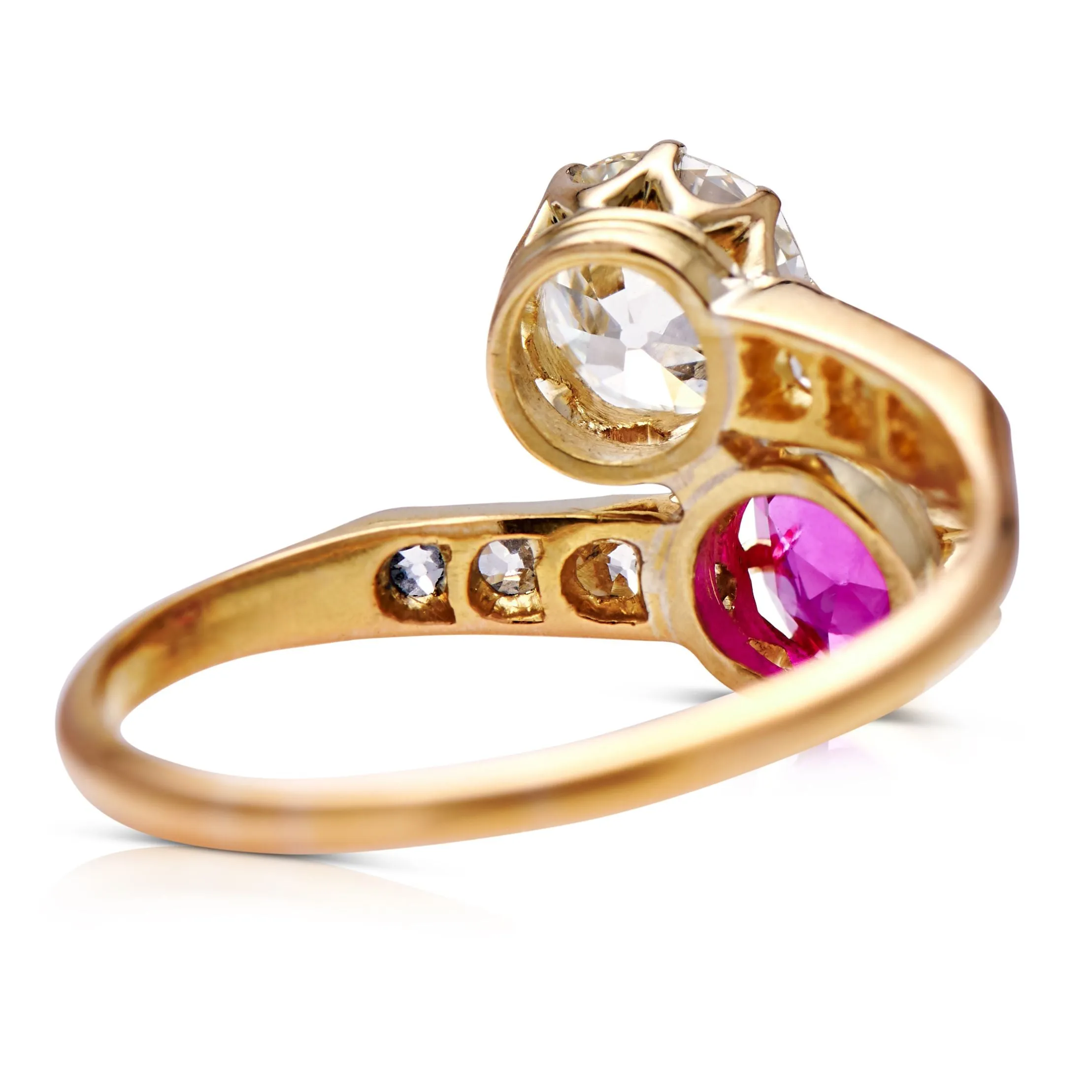 Antique,  Edwardian Burmese ruby and diamond ring toi et moi engagement ring
