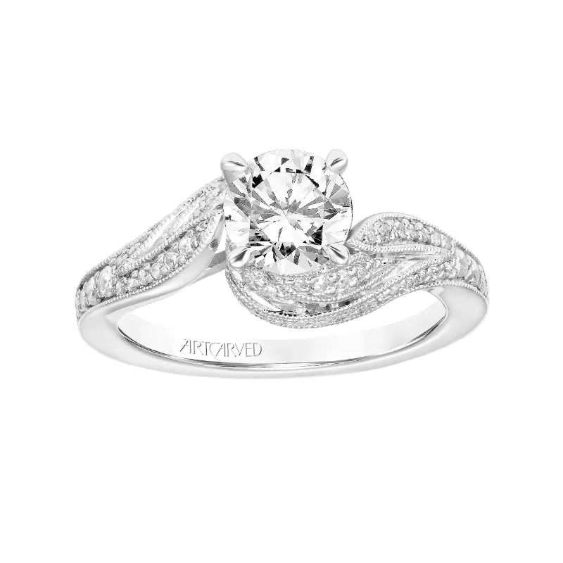 Artcarved Bridal Mounted with CZ Center Contemporary Floral Diamond Engagement Ring Calalily 18K White Gold