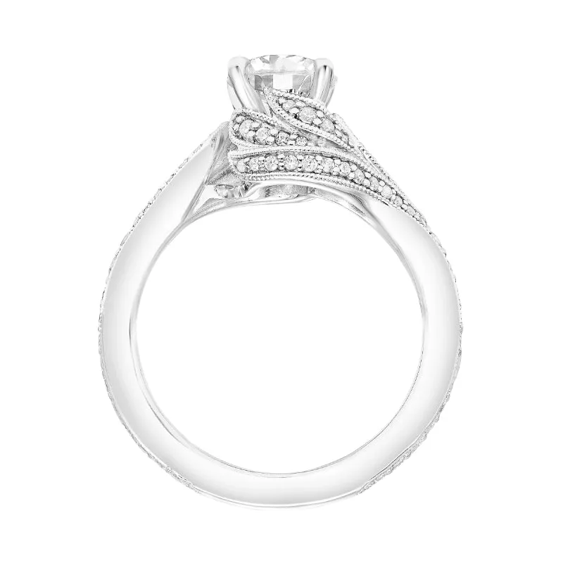 Artcarved Bridal Mounted with CZ Center Contemporary Floral Diamond Engagement Ring Calalily 18K White Gold