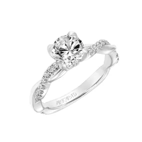 Artcarved Bridal Semi-Mounted with Side Stones Contemporary Floral Engagement Ring Daffodil 18K White Gold