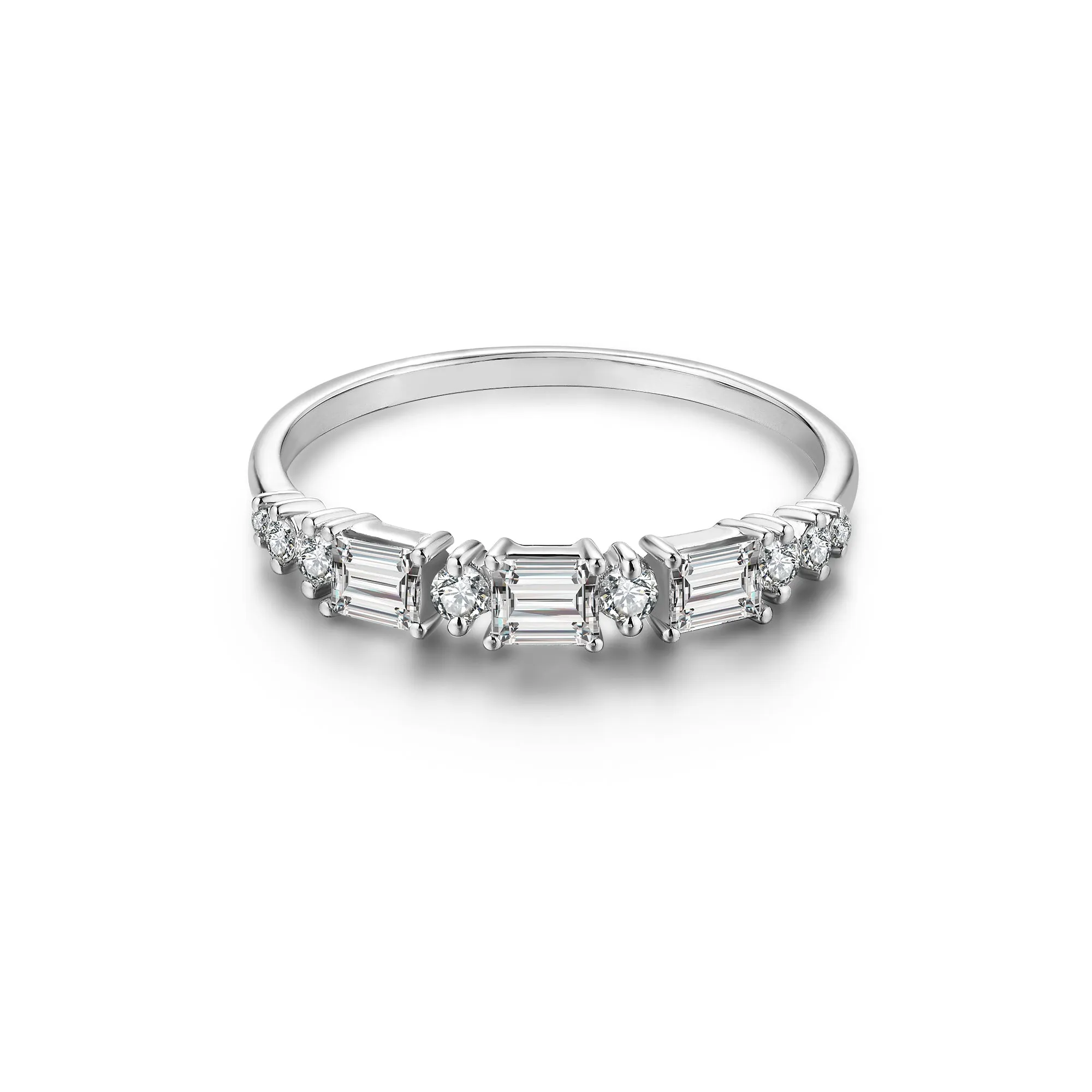 Baguette and Round Diamond Half Eternity Ring