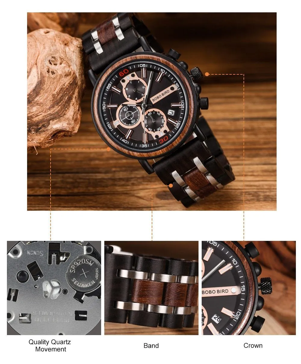 BBWood™ Men's Genuine Wooden Chronograph Watch