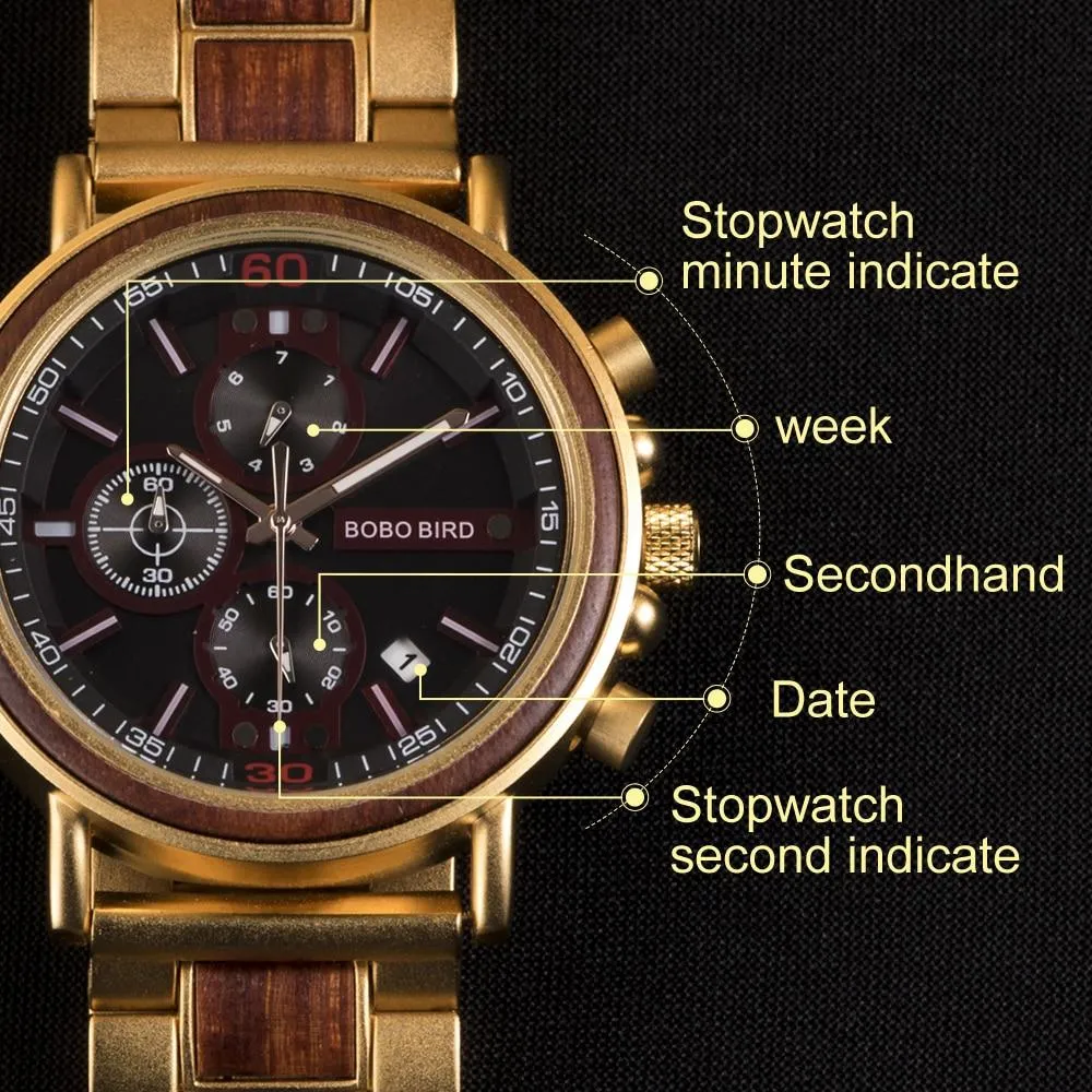 BBWood™ Men's Genuine Wooden Chronograph Watch