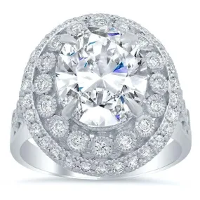 Bezel and Pave Halo Engagement Ring with Milgrain