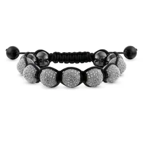 Black White Gold Tone Chain Link Bracelet with Crystal Ball Beads Cord