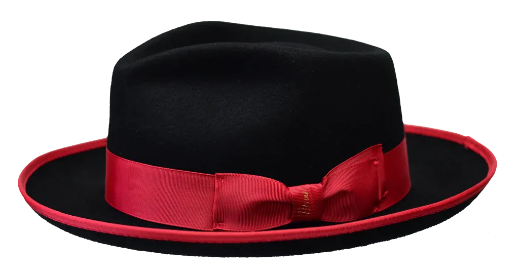 Black/Red Night Hawk Collection Wool Felt 2-Tone Fedora Men's Hat