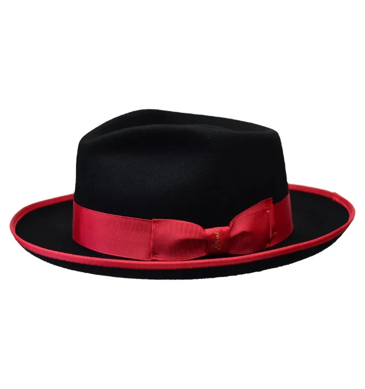 Black/Red Night Hawk Collection Wool Felt 2-Tone Fedora Men's Hat