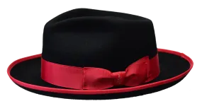 Black/Red Night Hawk Collection Wool Felt 2-Tone Fedora Men's Hat