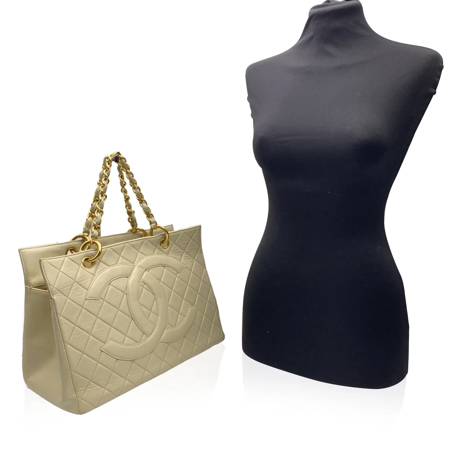 CHANEL Vintage Beige Quilted Leather Gst 1997 Grand Shopping Tote