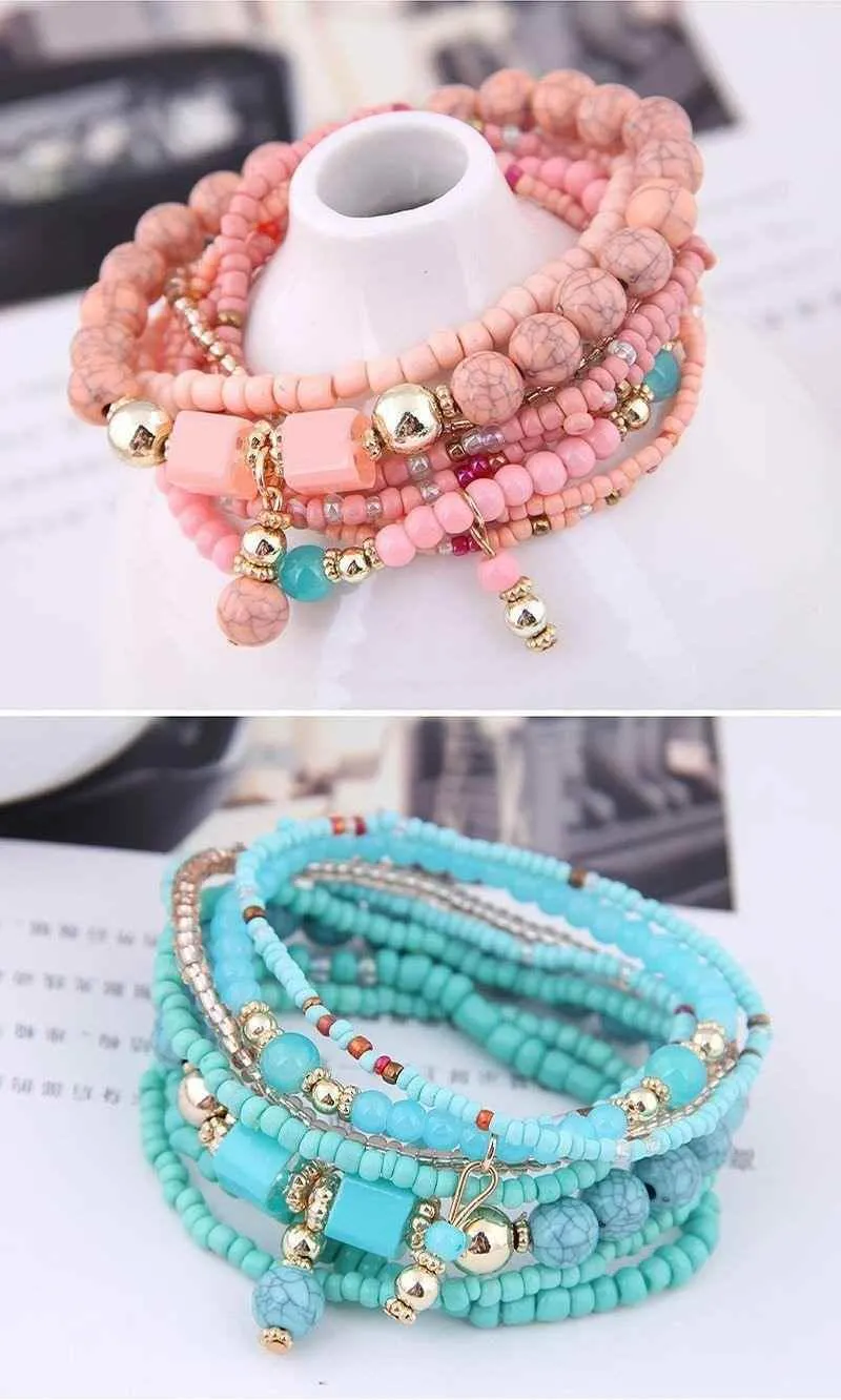 Charm Jewelry Set Beaded Charm Bracelets Set For Women Simple Coins Multilayer Bracelet Bohemian Jewelry 2021