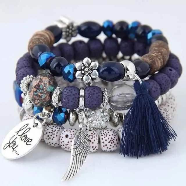 Charm Jewelry Set Beaded Charm Bracelets Set For Women Simple Coins Multilayer Bracelet Bohemian Jewelry 2021
