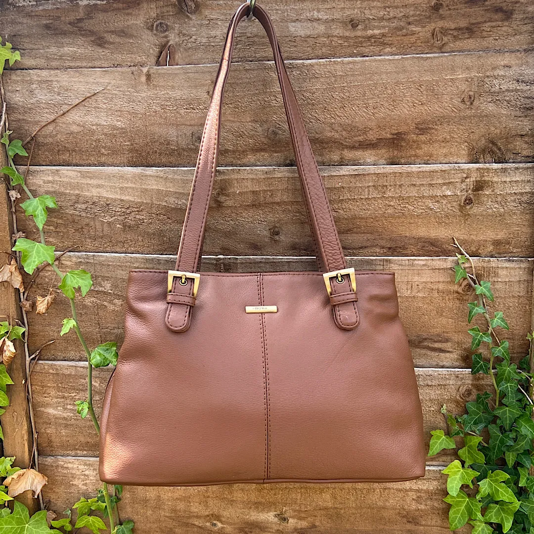 Chestnut Triple Zip Top Classic Leather Shoulder Bag