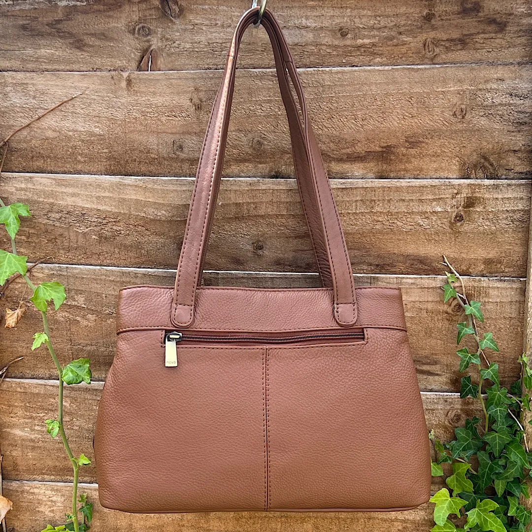 Chestnut Triple Zip Top Classic Leather Shoulder Bag