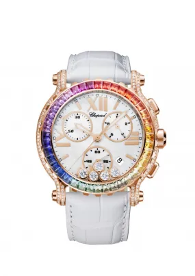 Chopard Happy Sport Chono Ethical 18K Rose Gold & Diamonds & Colored Sapphires Ladies Watch