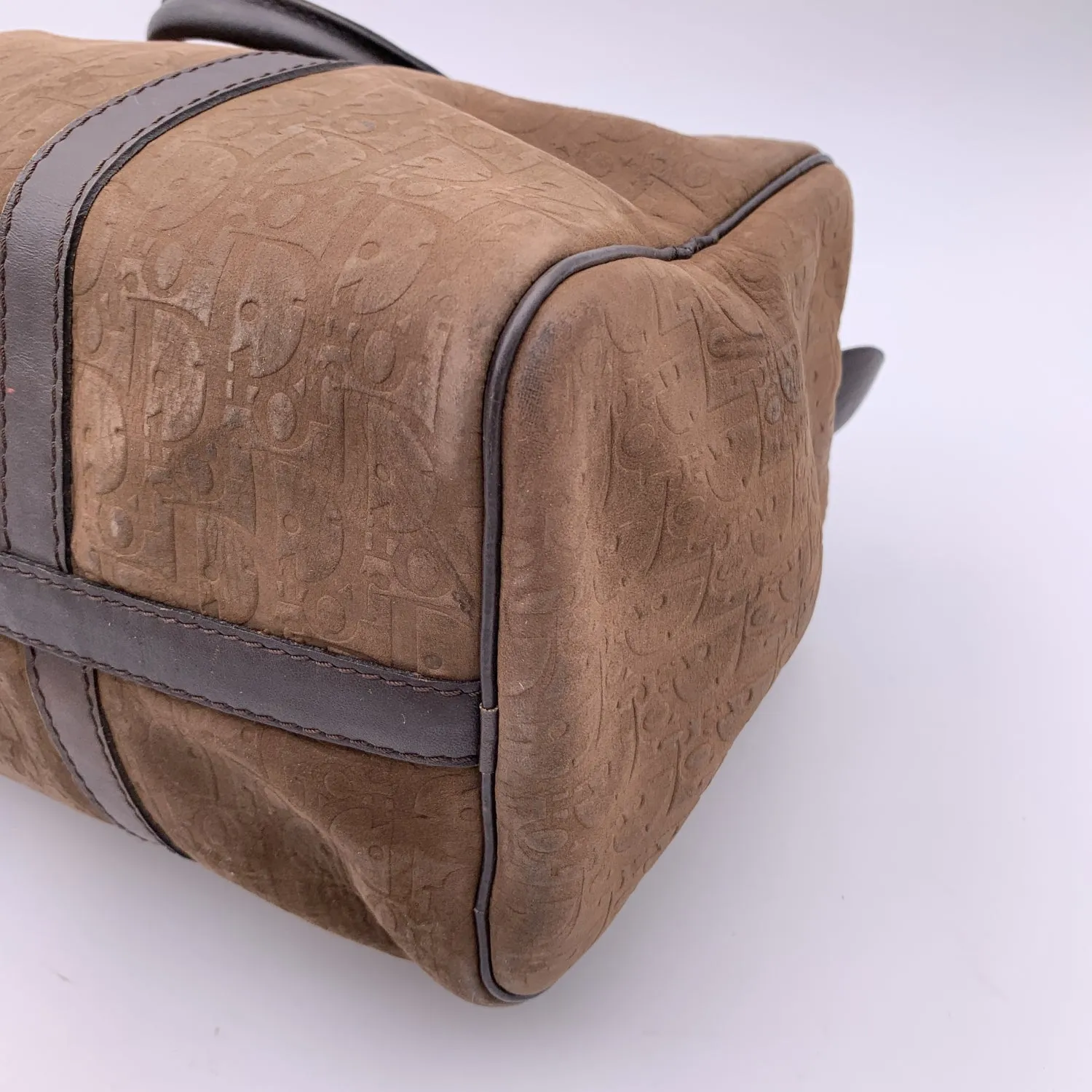 CHRISTIAN DIOR Vintage Brown Embossed Logo Monogram Boston Bag