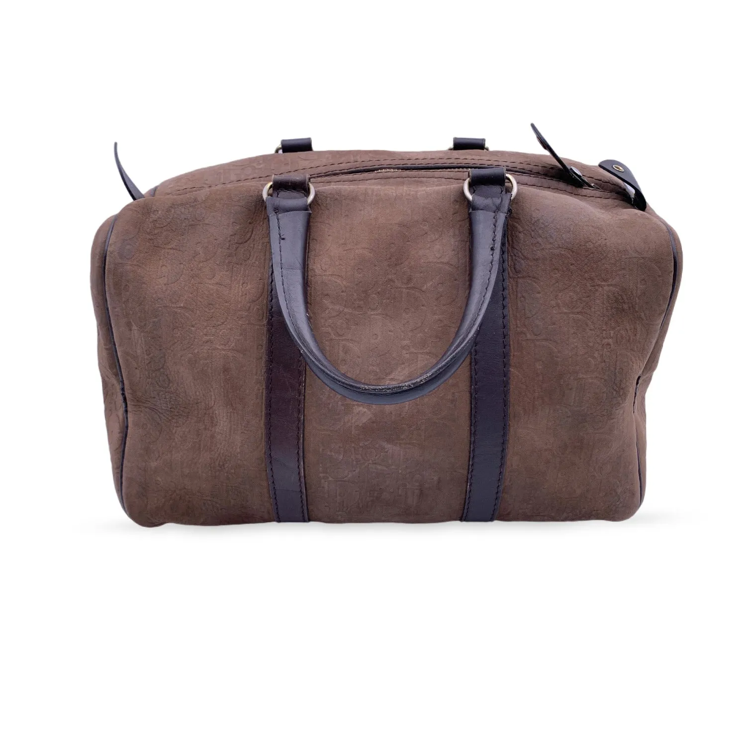 CHRISTIAN DIOR Vintage Brown Embossed Logo Monogram Boston Bag