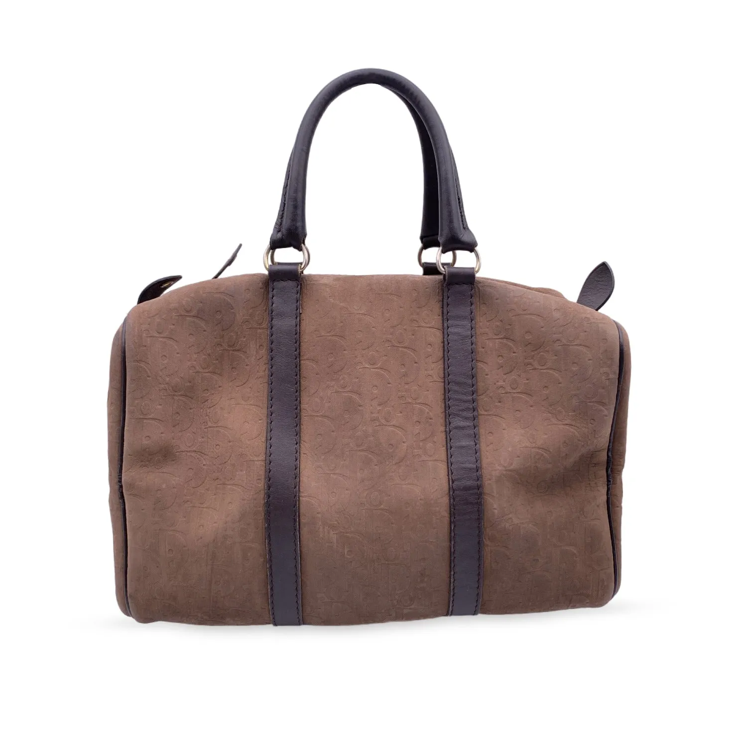 CHRISTIAN DIOR Vintage Brown Embossed Logo Monogram Boston Bag